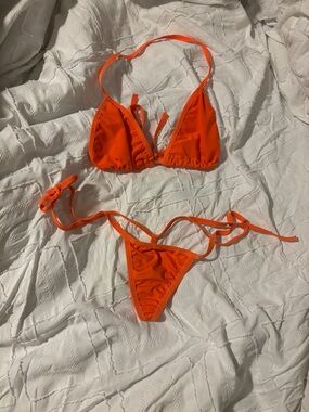 Neon Orange String Bikini Set micro bikini sexy tan lines Minimal